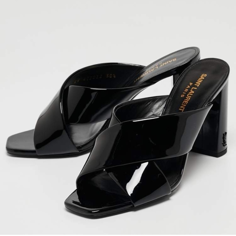 Saint Laurent Paris Black Patent Leather Loulou Criss Cross Heels